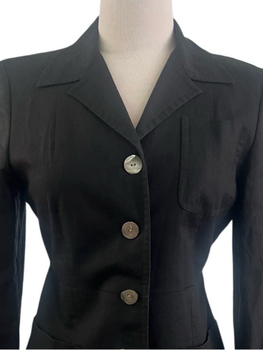 DKNY -100% LINEN BLACK Button-Front Blazer Jacket - Picture 5 of 7